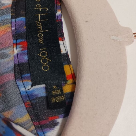 House Of Harlow 1960 X REVOLVE Joli Tie Cuff Blouse Size XL Abstract Blue Multi - Picture 8 of 15
